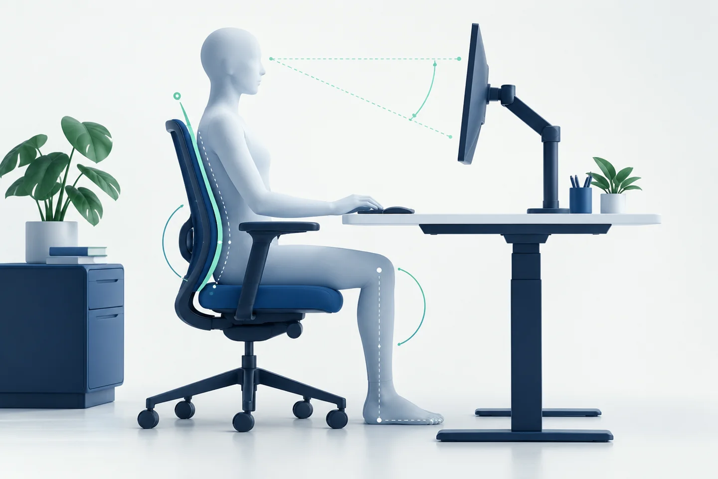 Posto de trabalho com cadeira e mesa ilustrando análise ergonômica preliminar
